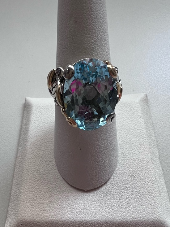 Barbara Bixby Jewelry - Barbara Bixby 925 Sterling Silver 18K Gold Blue Topaz Statement Ring Size 8